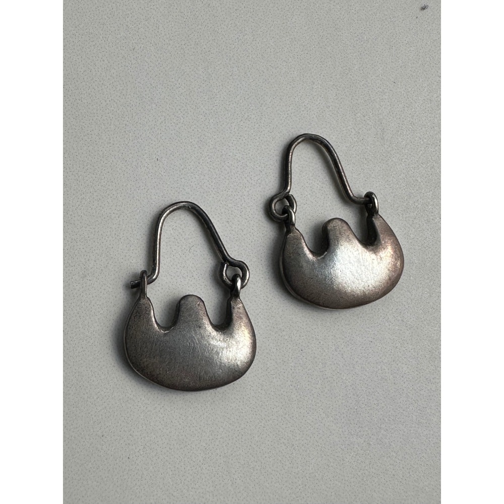 Vintage EJV Sterling Silver 925 Scalloped Abstract Hoop Earrings Oxidized 3.32g